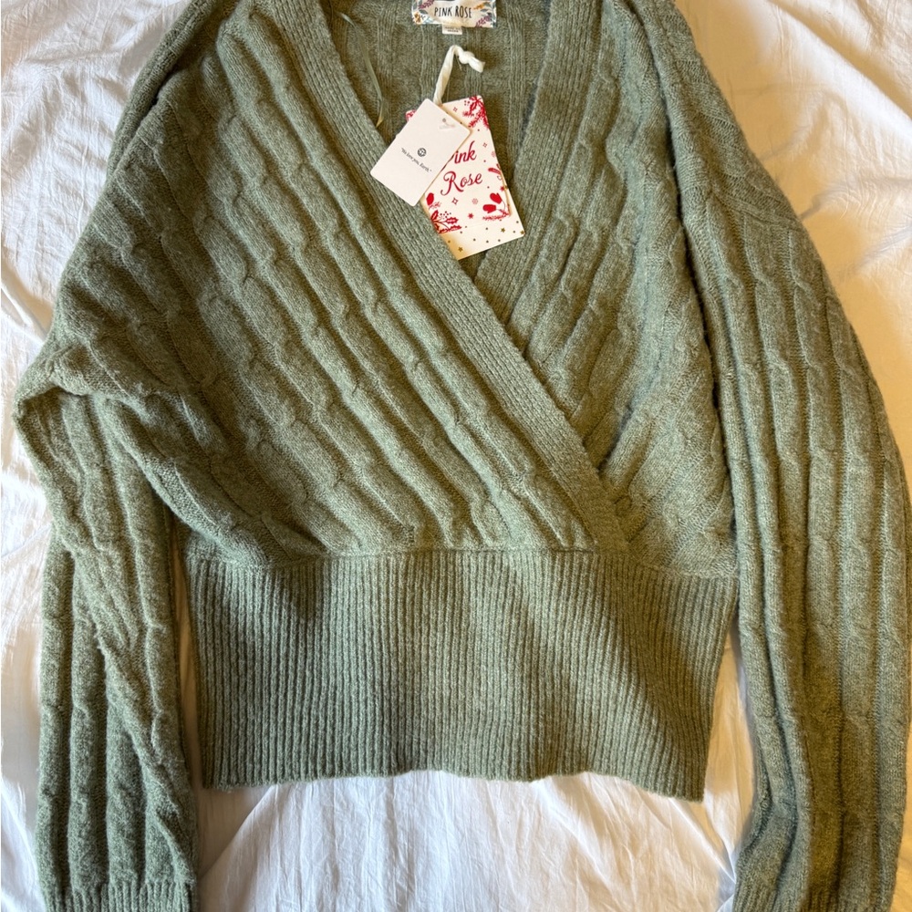 Pink Rose Sage V-Neck Sweater
